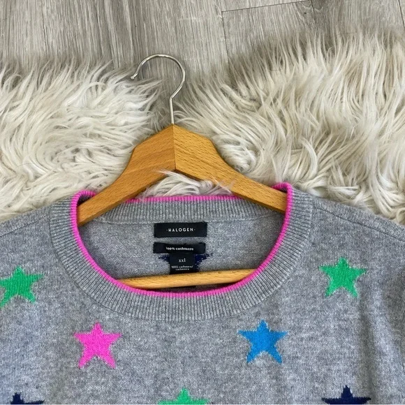Halogen Cashmere Star Print Colorful Sweater - Picture 3 of 8